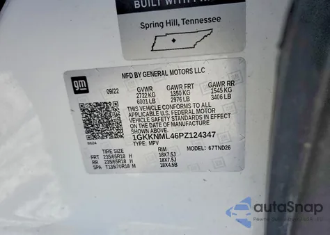 2023 GMC Acadia Slt z USA, uszkodzony, nr VIN 1GKKNML46PZ124347